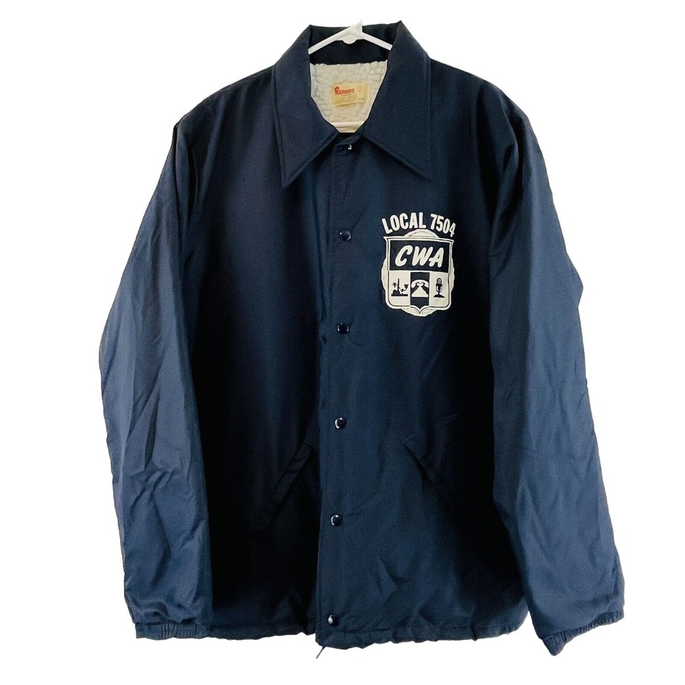 Vtg Mens XL Communication Workers of America CWA Local 7504 Blue Sherpa Coat